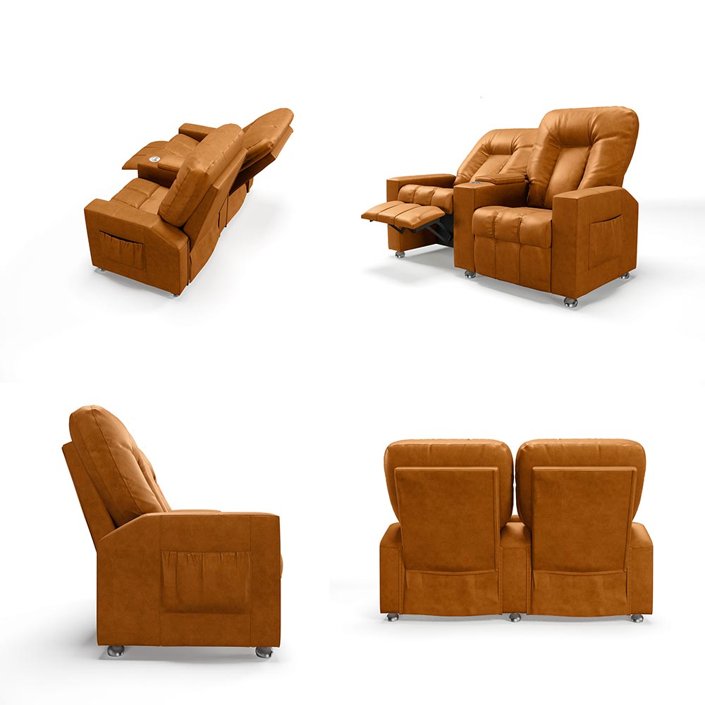 Poltrona do Papai Reclinável 2 Lugares Sala de Cinema Pequim Manual PU Whisky G23 - Gran Belo
