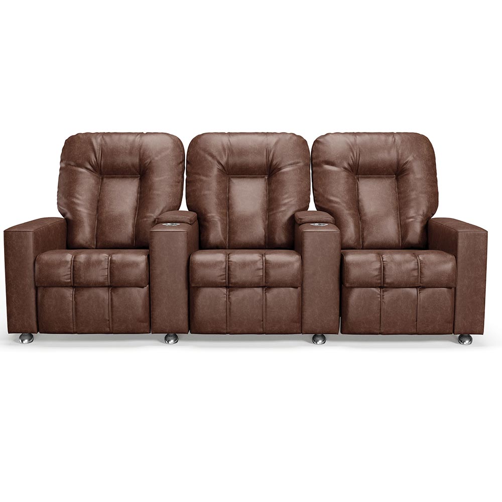Poltrona do Papai Reclinável 3 Lugares Sala de Cinema Pequim Manual PU Marrom G23 - Gran Belo