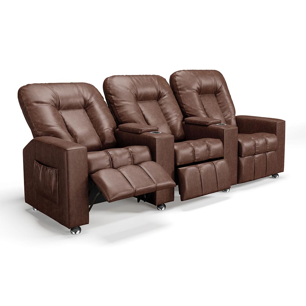 Poltrona do Papai Reclinável 3 Lugares Sala de Cinema Pequim Manual PU Marrom G23 - Gran Belo