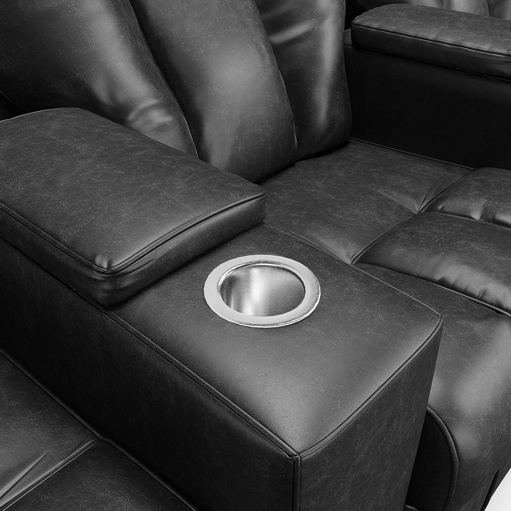 Poltrona do Papai Reclinável 3 Lugares Sala de Cinema Pequim Manual PU Preto G23 - Gran Belo