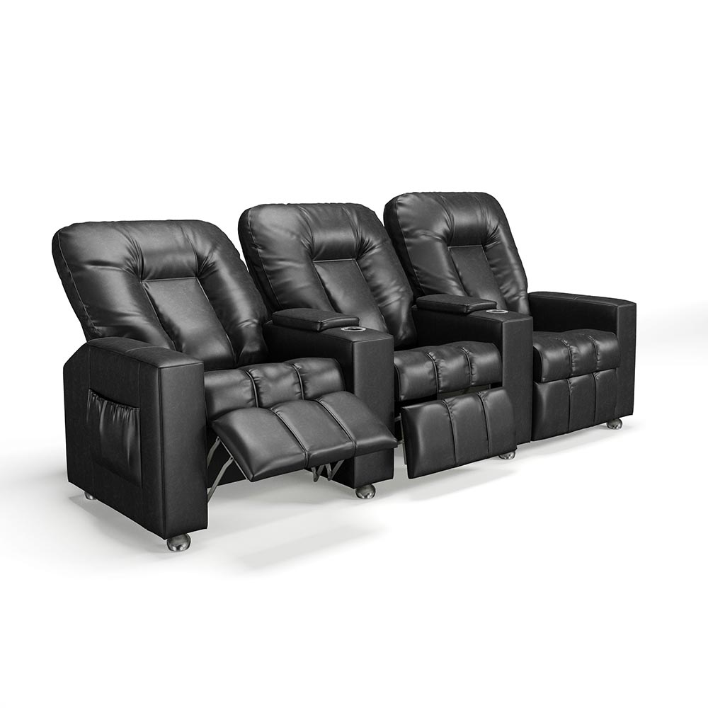 Poltrona do Papai Reclinável 3 Lugares Sala de Cinema Pequim Manual PU Preto G23 - Gran Belo