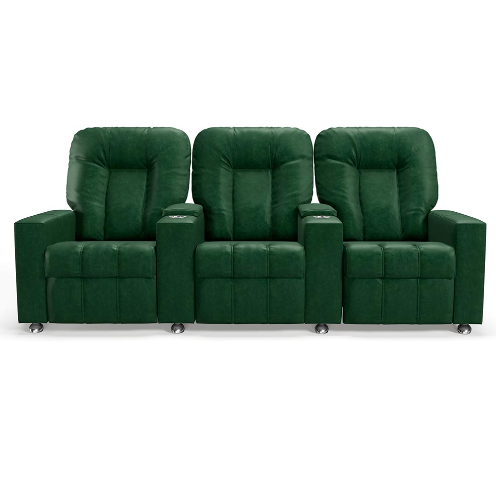 Poltrona do Papai Reclinável 3 Lugares Sala de Cinema Pequim Manual PU Verde G23 - Gran Belo