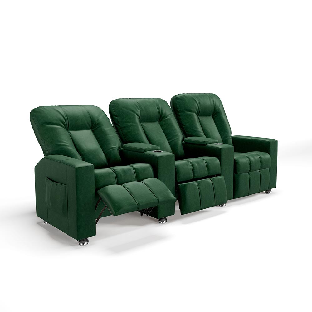 Poltrona do Papai Reclinável 3 Lugares Sala de Cinema Pequim Manual PU Verde G23 - Gran Belo