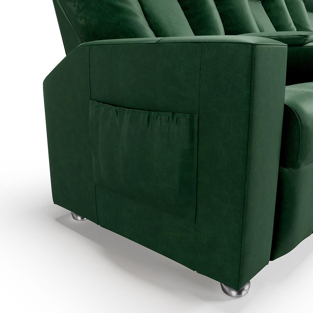 Poltrona do Papai Reclinável 3 Lugares Sala de Cinema Pequim Manual PU Verde G23 - Gran Belo