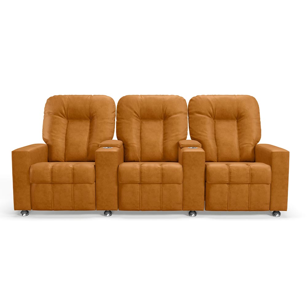 Poltrona do Papai Reclinável 3 Lugares Sala de Cinema Pequim Manual PU Whisky G23 - Gran Belo