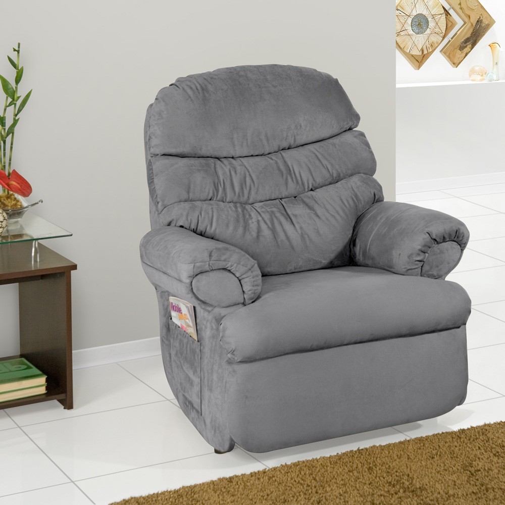 Poltrona do Papai Reclinável Debby Suede Cinza G30 - Gran Belo
