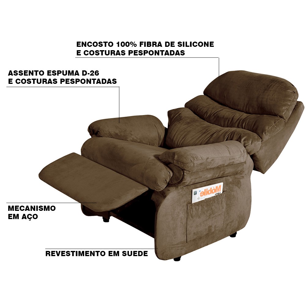 Poltrona do Papai Reclinável Debby Suede Marrom G30 - Gran Belo