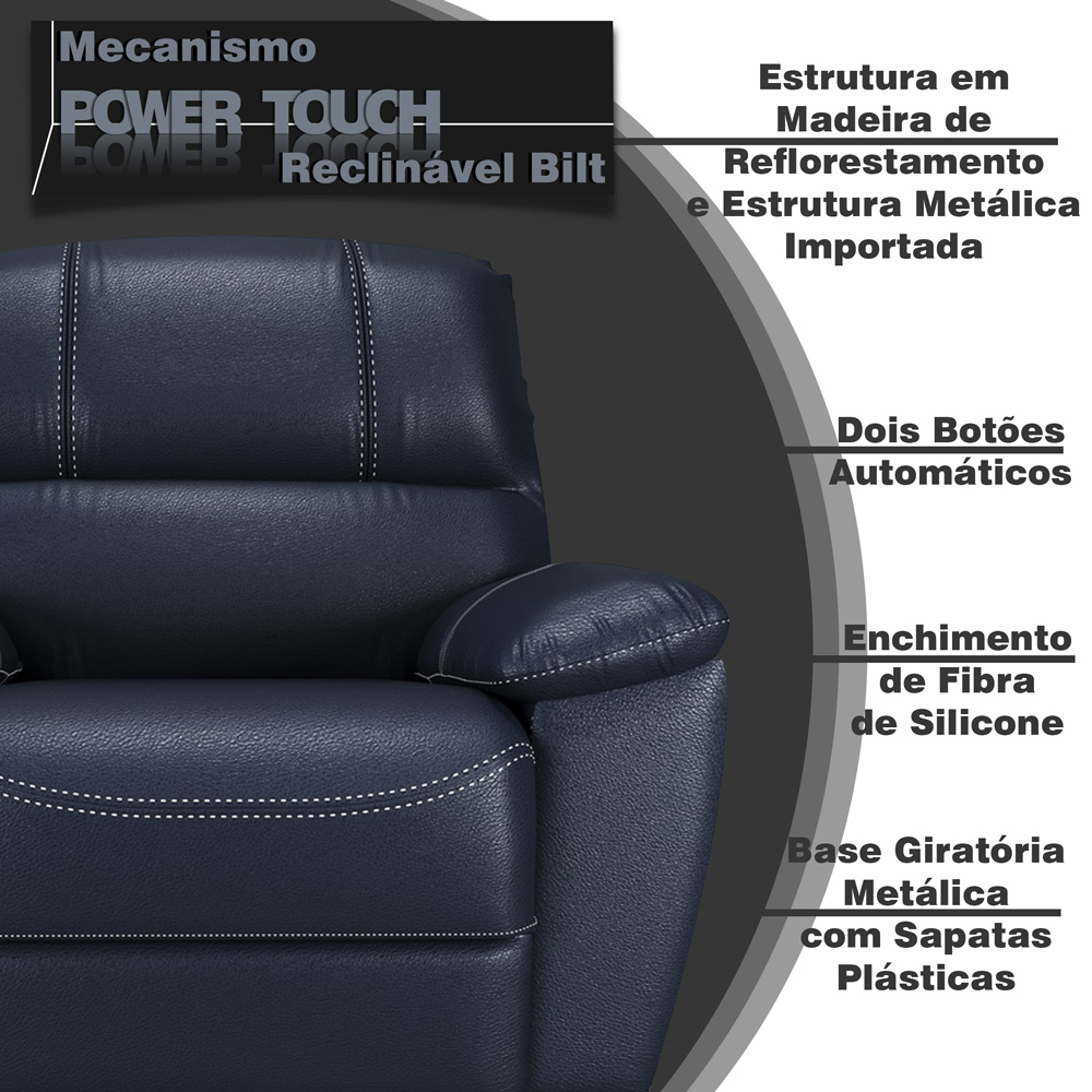 Poltrona do Papai Reclinável Elétrica Armênia Power Touch Couro Azul G40 - Gran Belo