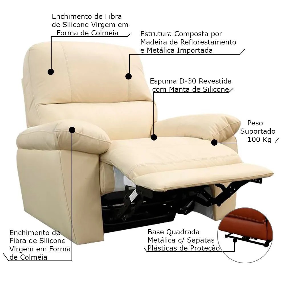 Poltrona do Papai Reclinável Elétrica Armênia Power Touch Couro Bege G40 - Gran Belo