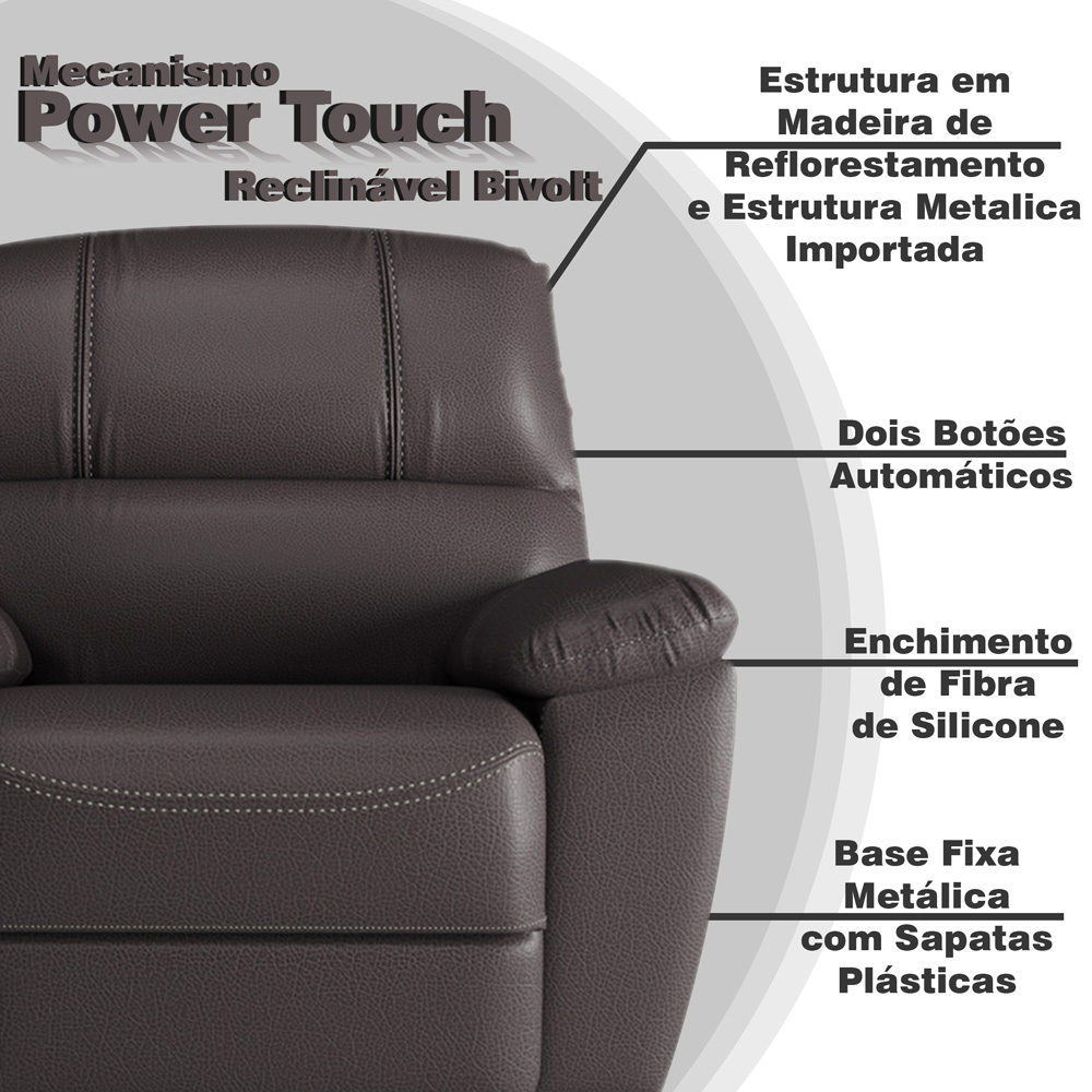 Poltrona do Papai Reclinável Elétrica Armênia Power Touch Couro Cappuccino G40 - Gran Belo
