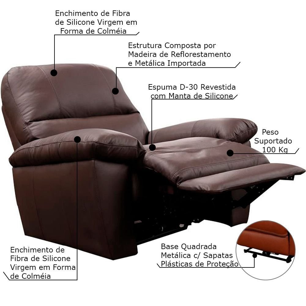 Poltrona do Papai Reclinável Elétrica Armênia Power Touch Couro Capucino - Gran Belo