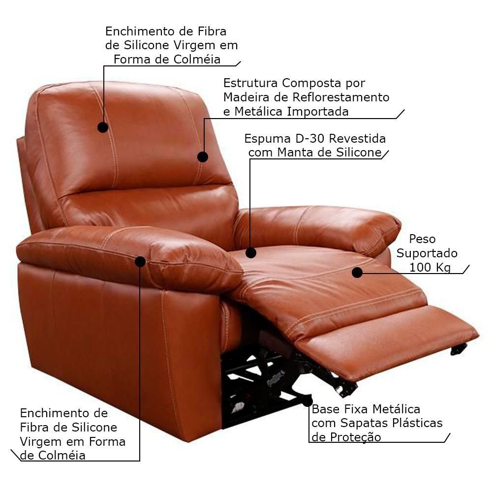 Poltrona do Papai Reclinável Elétrica Armênia Power Touch Couro Conhaque G40 - Gran Belo