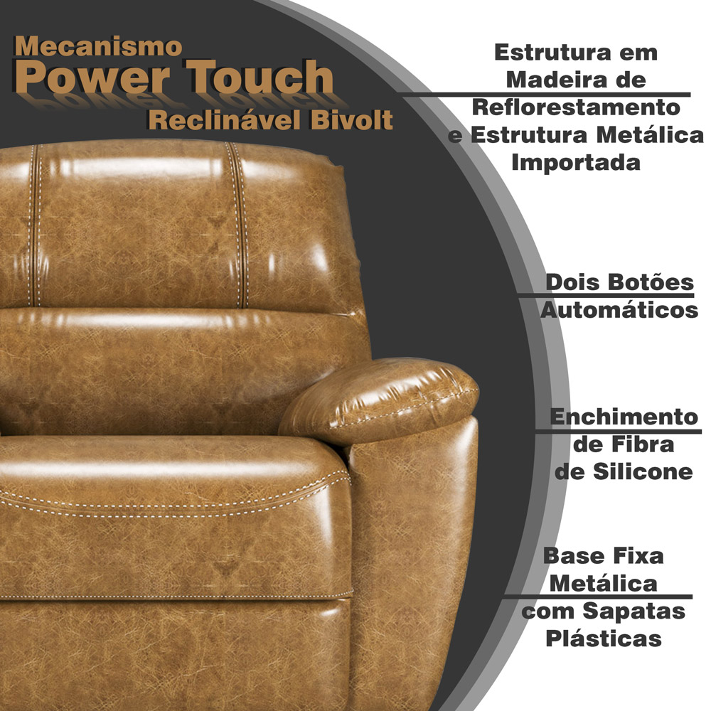 Poltrona do Papai Reclinável Elétrica Armênia Power Touch Couro Marrom Claro G40 - Gran Belo