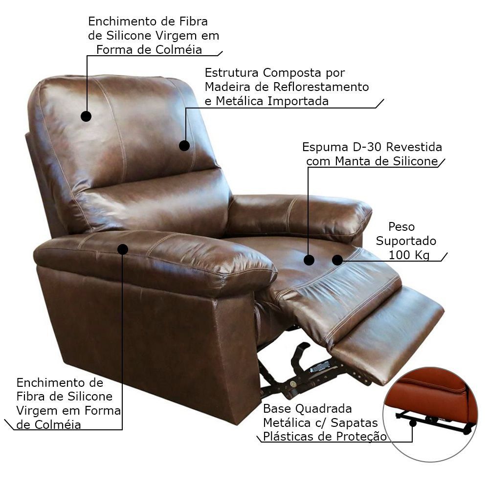 Poltrona do Papai Reclinável Elétrica Armênia Power Touch Couro Marrom G40 - Gran Belo