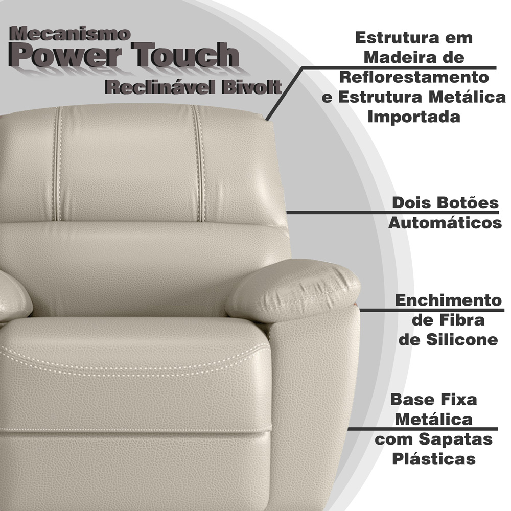 Poltrona do Papai Reclinável Elétrica Armênia Power Touch Couro Off White G40 - Gran Belo