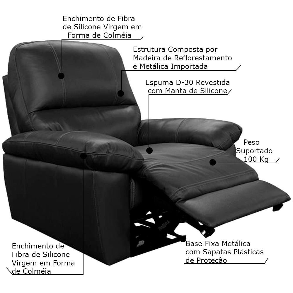 Poltrona do Papai Reclinável Elétrica Armênia Power Touch Couro Preto G40 - Gran Belo