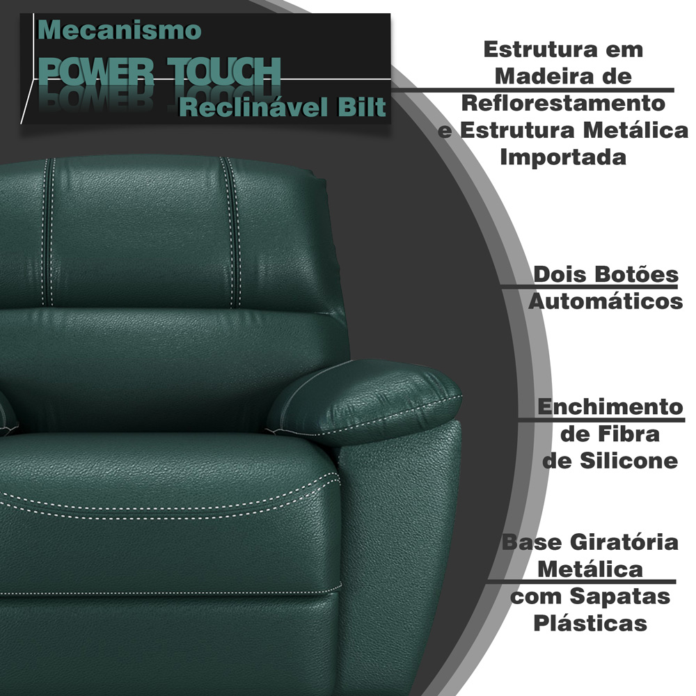 Poltrona do Papai Reclinável Elétrica Armênia Power Touch Couro Verde G40 - Gran Belo