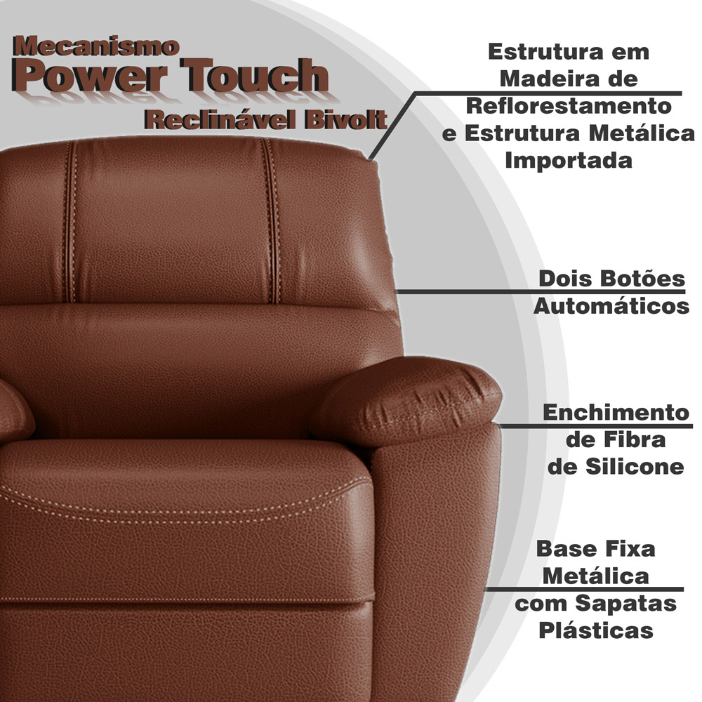 Poltrona do Papai Reclinável Elétrica Power Touch Armênia Couro Conhaque G40 - Gran Belo