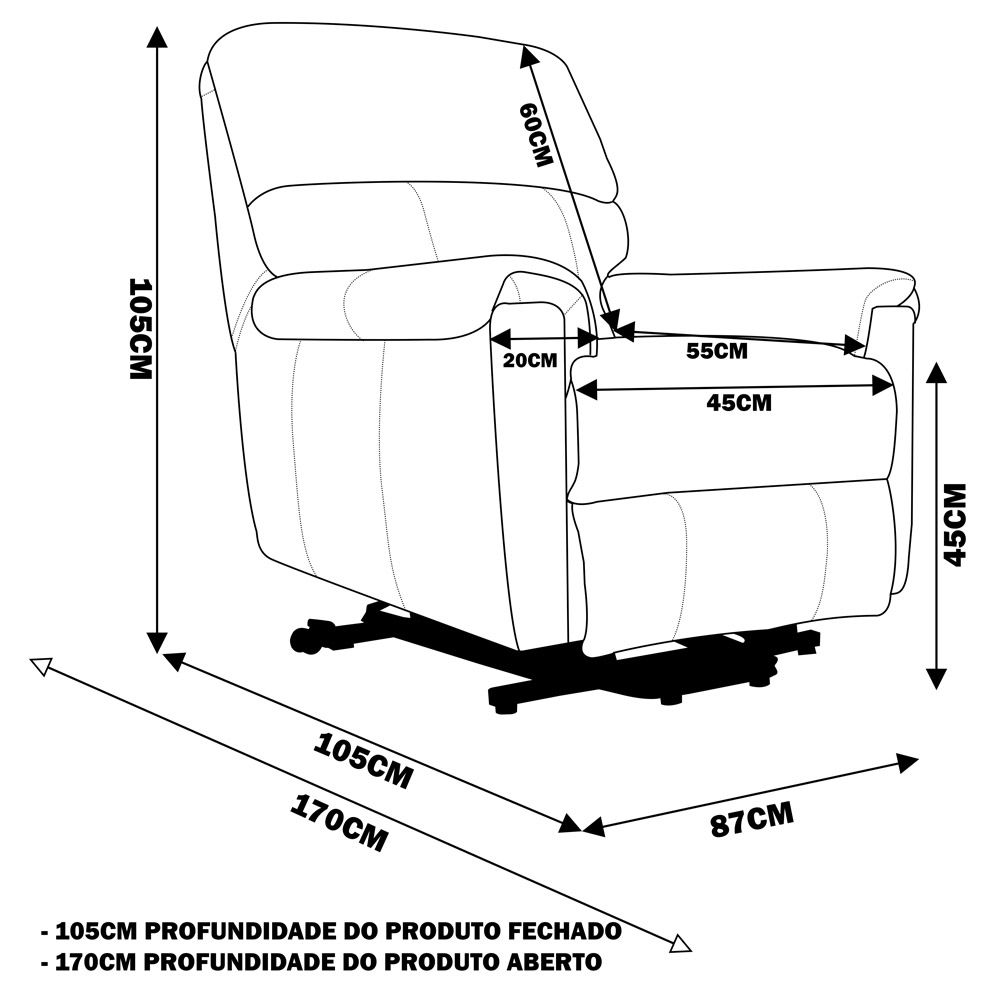 Poltrona do Papai Reclinável Elétrica com Controle Kyoto Lift Couro Avelã G43 - Gran Belo