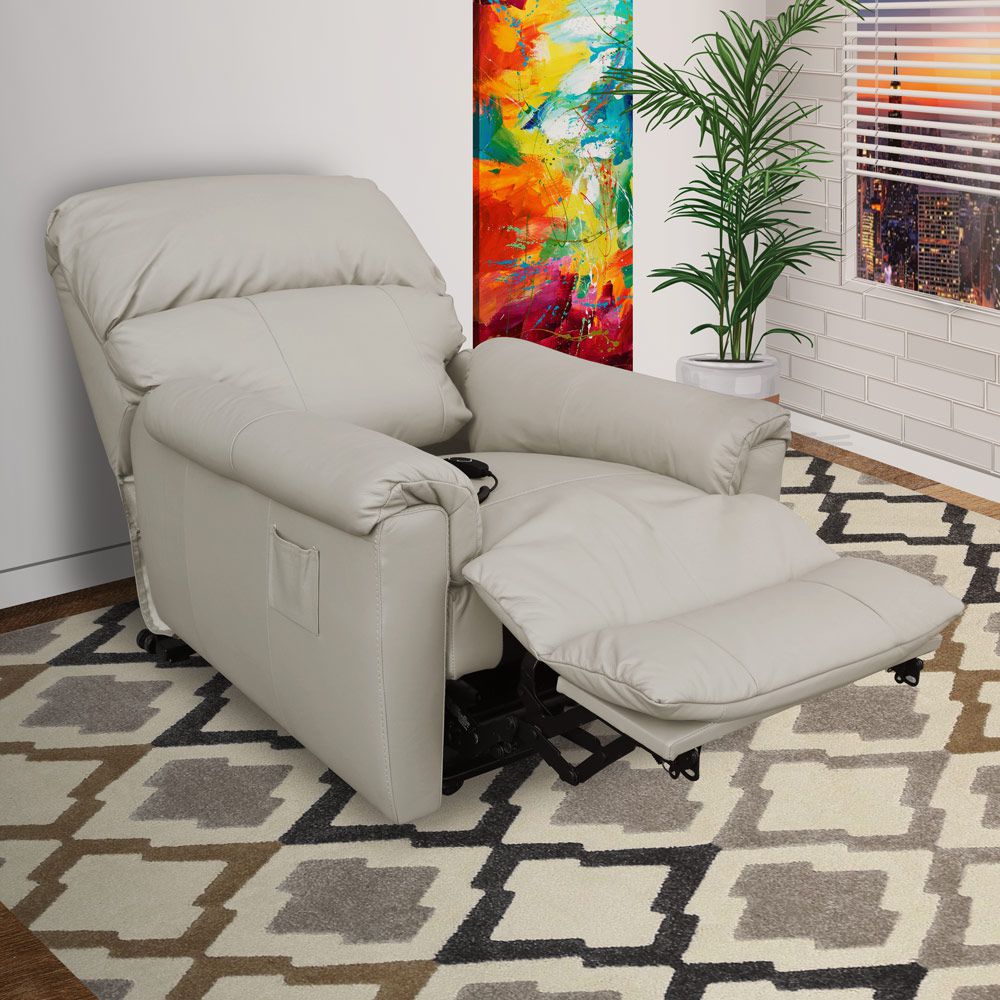 Poltrona do Papai Reclinável Elétrica com Controle Kyoto Lift Couro Off White G43 - Gran Belo