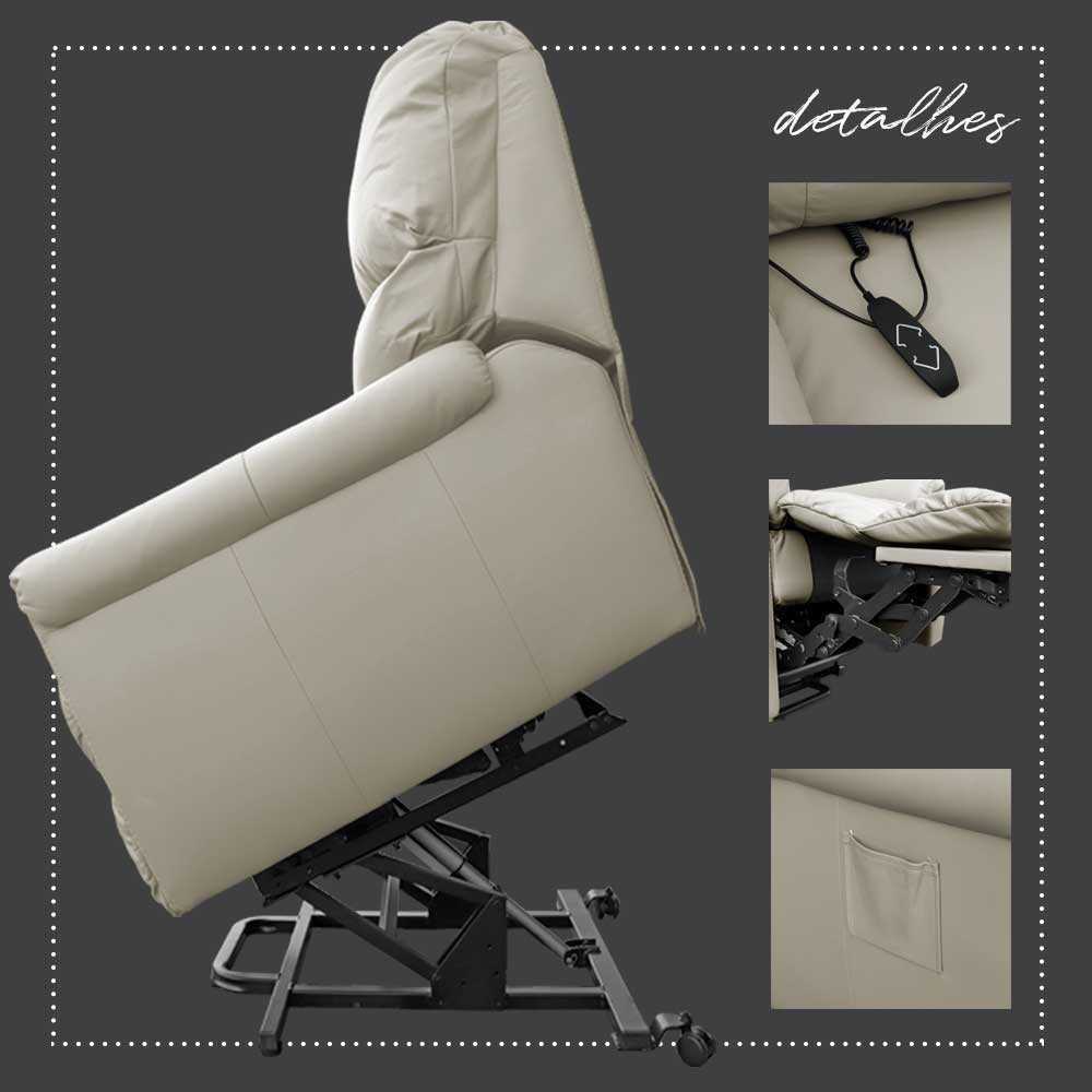 Poltrona do Papai Reclinável Elétrica com Controle Kyoto Lift Couro Off White G43 - Gran Belo