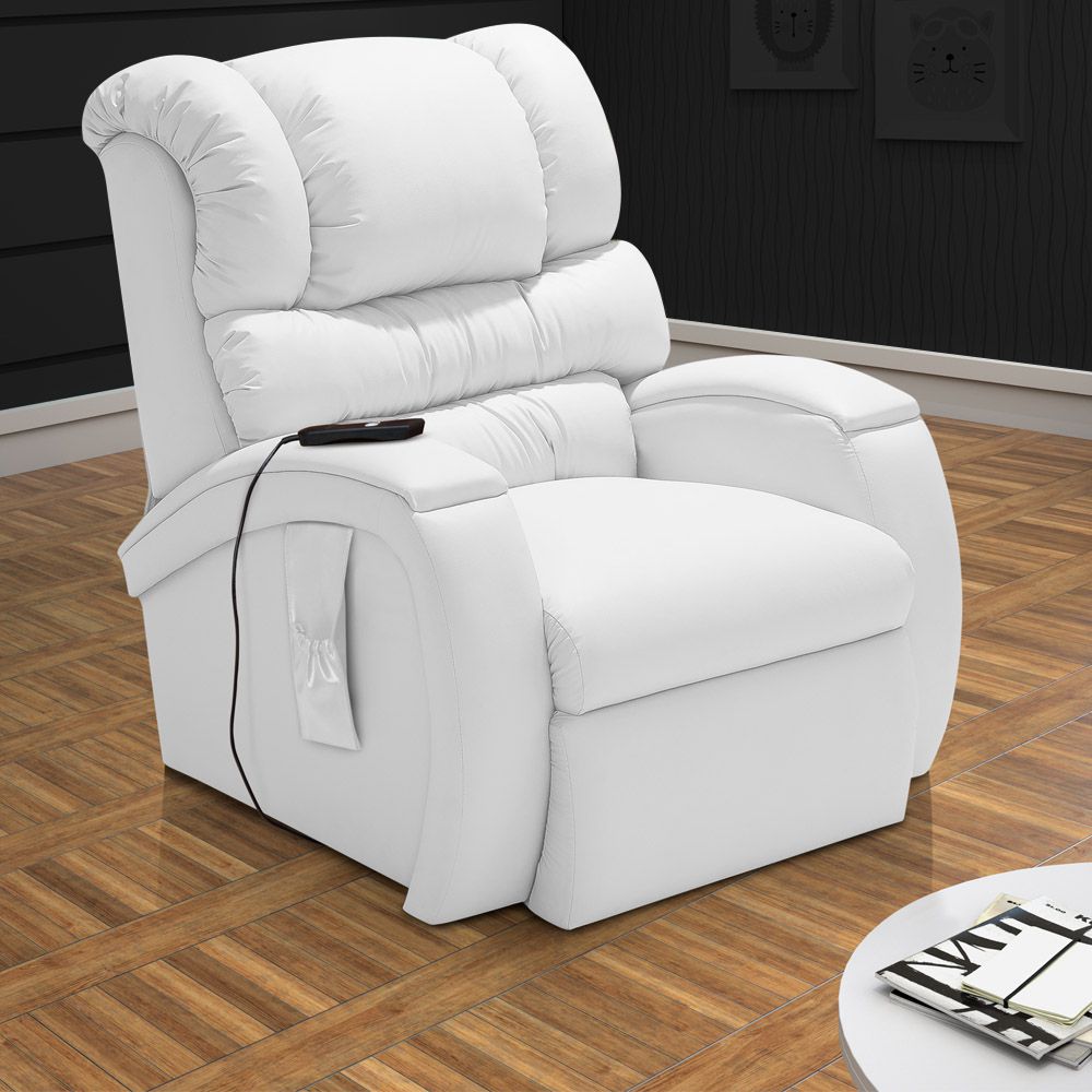 Poltrona do Papai Reclinável Elétrica com Controle Sala de Estar Oasis PU Sintético Branco G23 - Gran Belo