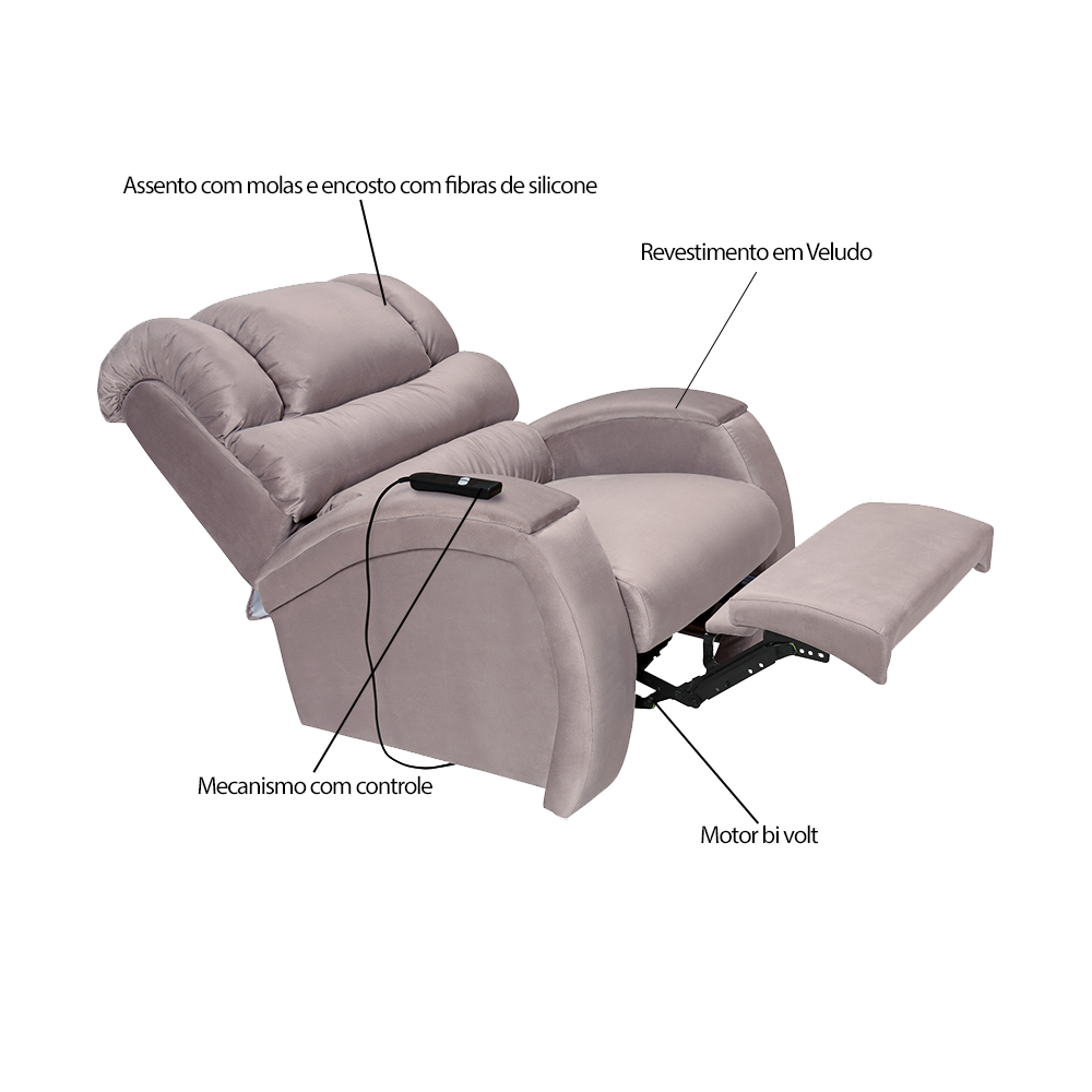 Poltrona do Papai Reclinável Elétrica com Controle Sala de Estar Oasis Veludo Rose G23 - Gran Belo