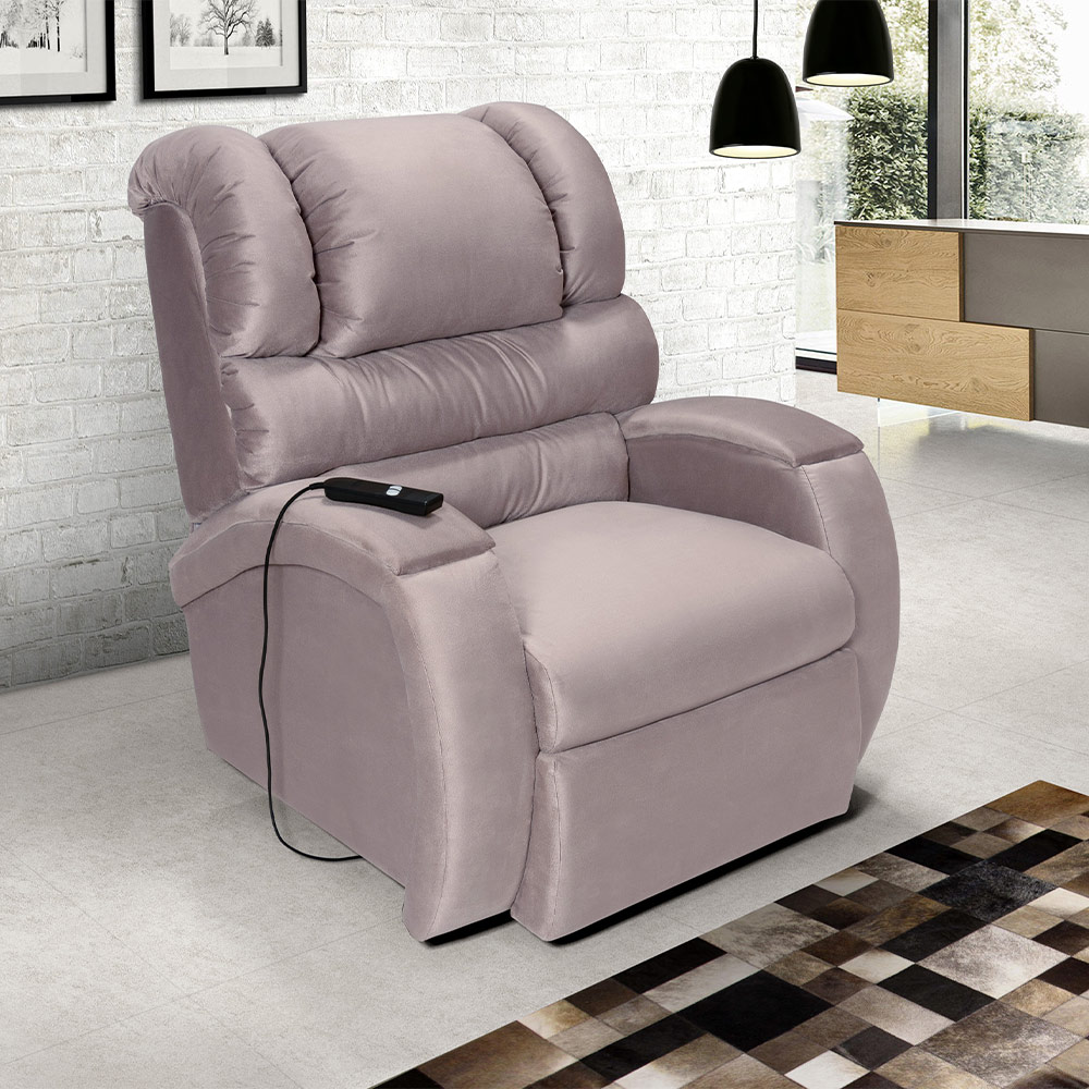 Poltrona do Papai Reclinável Elétrica com Controle Sala de Estar Oasis Veludo Rose G23 - Gran Belo