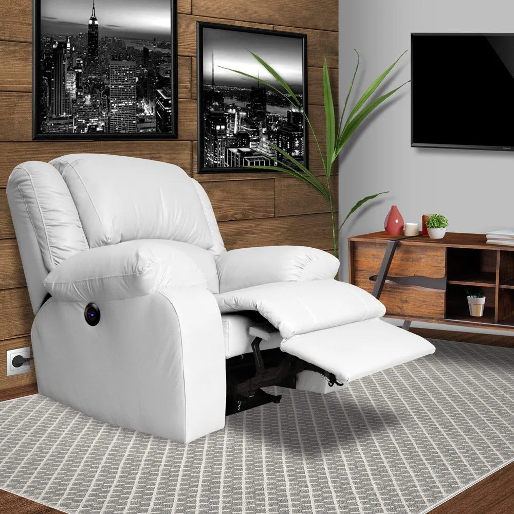 Poltrona do Papai Reclinável Elétrica com Entrada USB Magnum PU Sintético Branco G23 - Gran Belo
