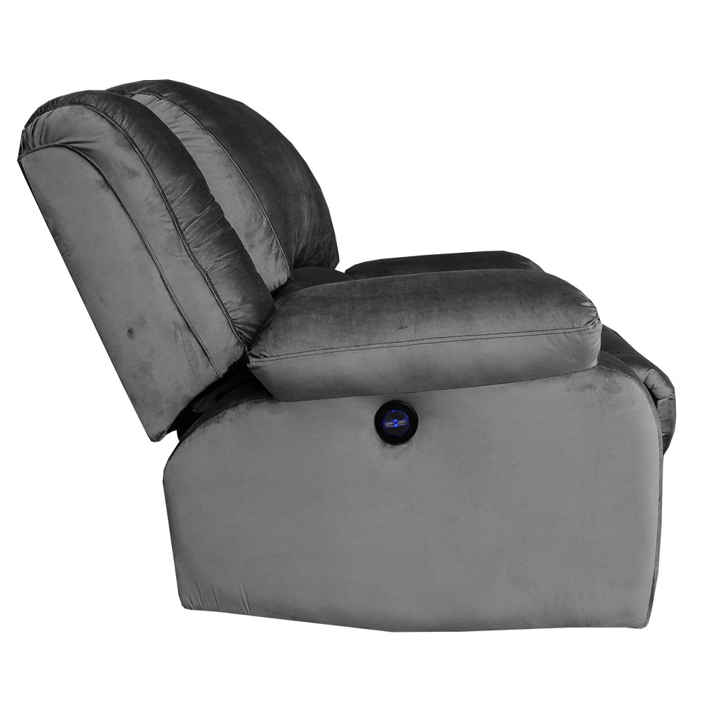 Poltrona do Papai Reclinável Elétrica com Entrada USB Magnum Veludo Cinza G23 - Gran Belo