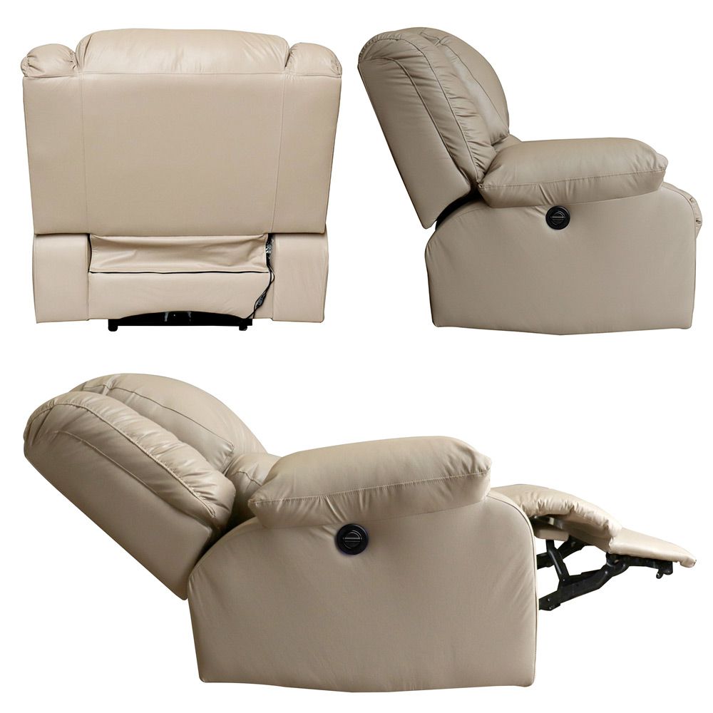 Poltrona do Papai Reclinável Elétrica com Massagem Magnum PU Sintético Bege G23 - Gran Belo