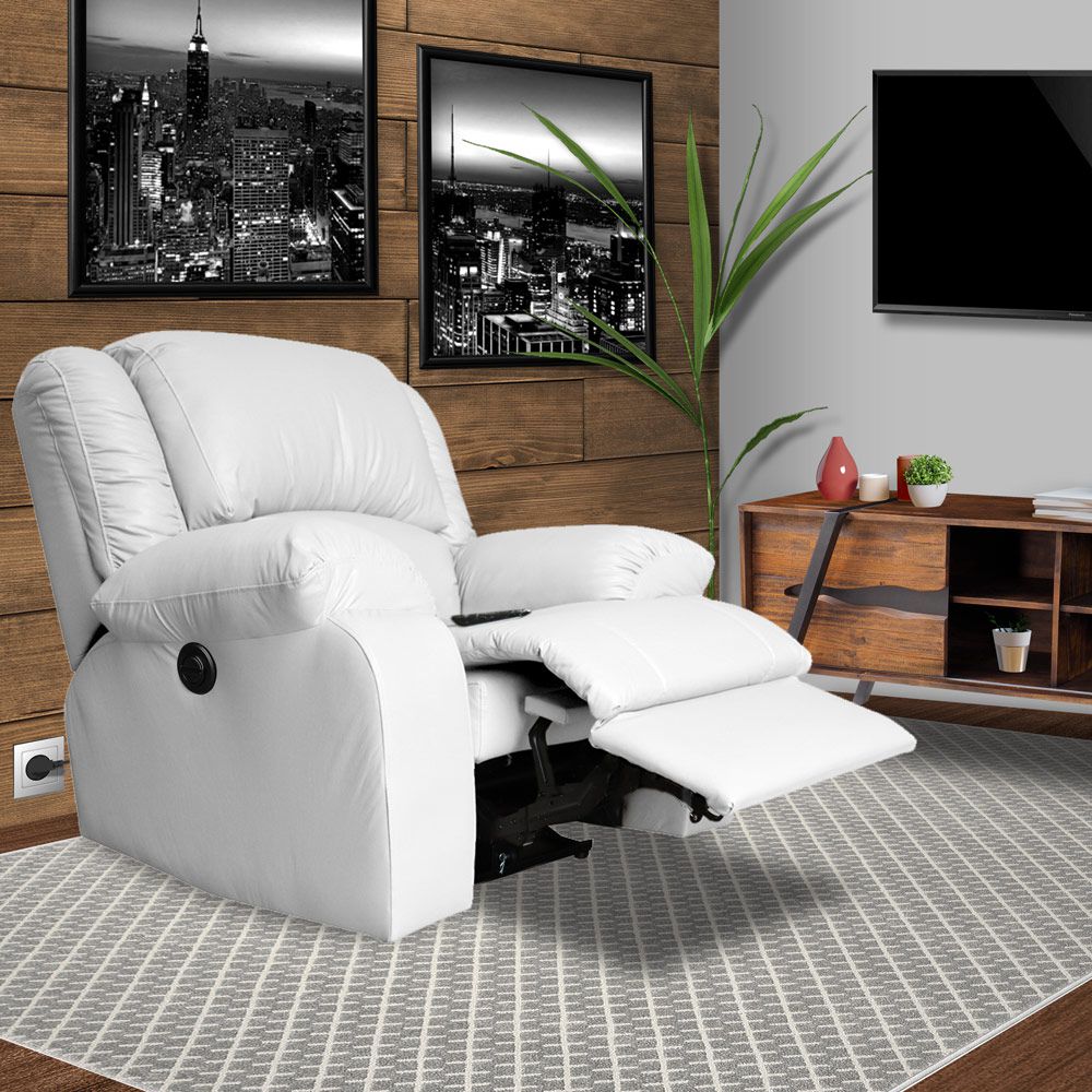 Poltrona do Papai Reclinável Elétrica com Massagem Magnum PU Sintético Branco G23 - Gran Belo