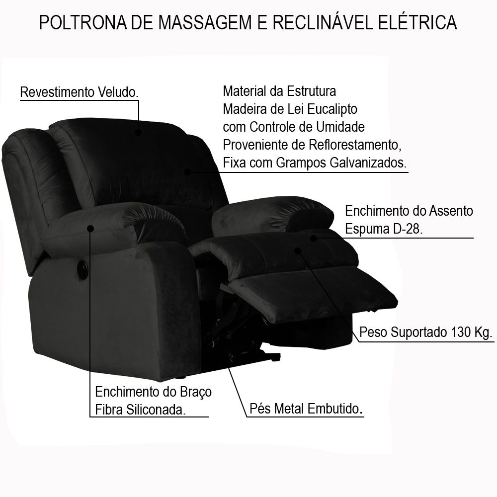 Poltrona do Papai Reclinável Elétrica com Massagem Magnum Veludo Marrom G23 - Gran Belo