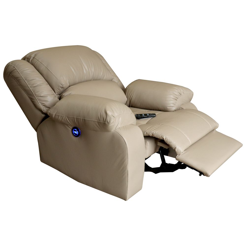 Poltrona do Papai Reclinável Elétrica com Massagem e USB Magnum PU Sintético Bege G23 - Gran Belo