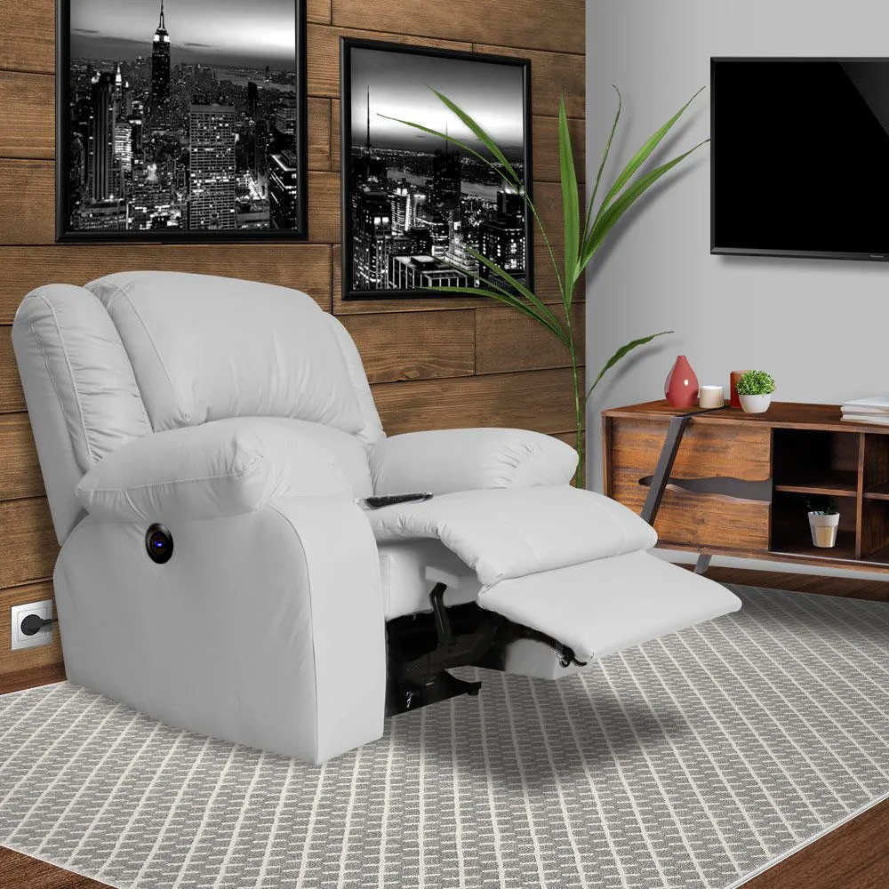 Poltrona do Papai Reclinável Elétrica com Massagem e USB Magnum PU Sintético Branco G23 - Gran Belo