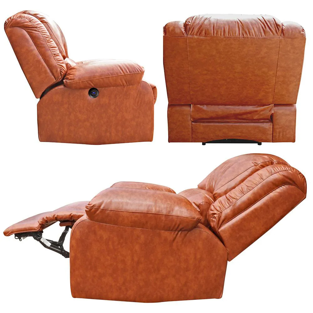 Poltrona do Papai Reclinável Elétrica com Massagem e USB Magnum PU Sintético Caramelo - Gran Belo