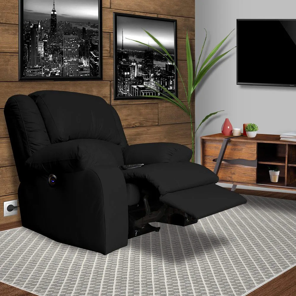 Poltrona do Papai Reclinável Elétrica com Massagem e USB Magnum PU Sintético Preto G23 - Gran Belo