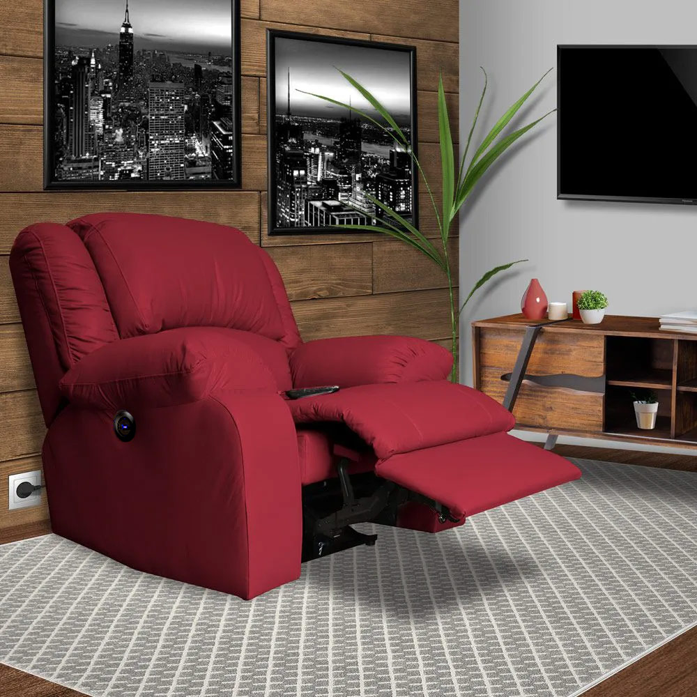 Poltrona do Papai Reclinável Elétrica com Massagem e USB Magnum PU Sintético Vermelho G23 - Gran Belo