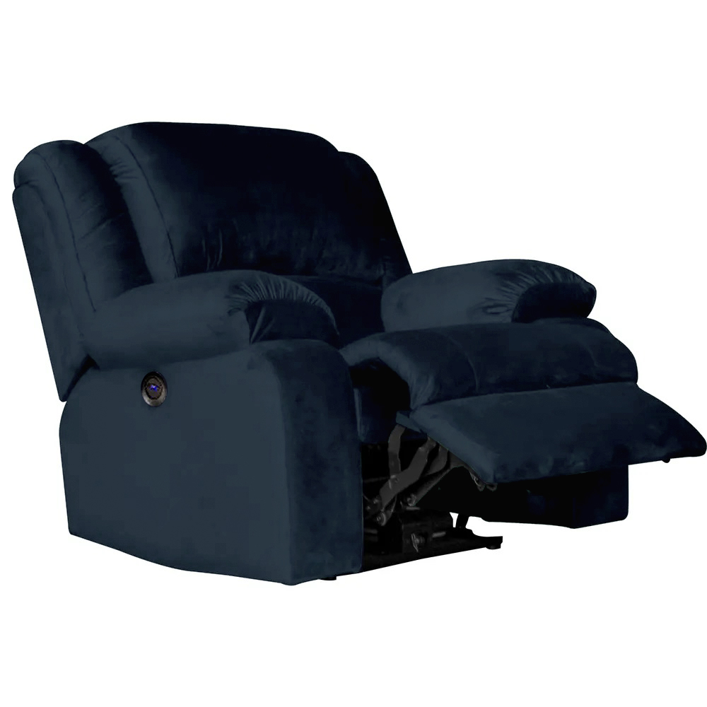 Poltrona do Papai Reclinável Elétrica com Massagem e USB Magnum Veludo Azul Clássico G23 - Gran Belo