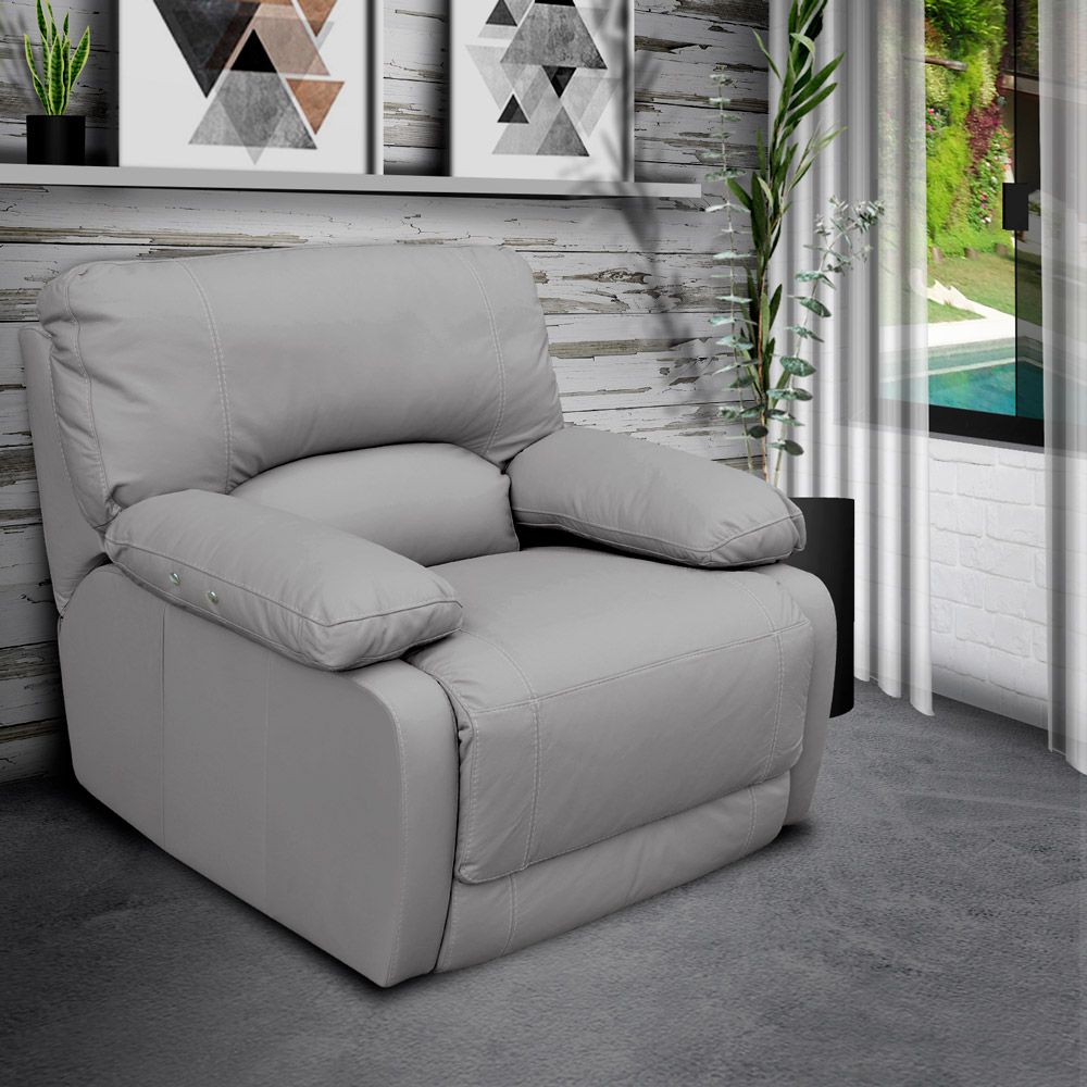 Poltrona do Papai Reclinável Elétrico Asmará Power Touch Small Couro Cinza G43 - Gran Belo