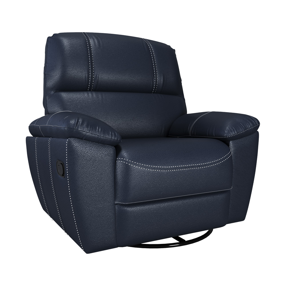 Poltrona do Papai Reclinável Giratória Armênia Glider Mecânico Couro Azul G40 - Gran Belo