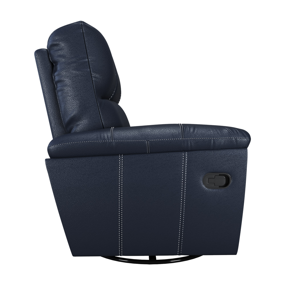 Poltrona do Papai Reclinável Giratória Armênia Glider Mecânico Couro Azul G40 - Gran Belo