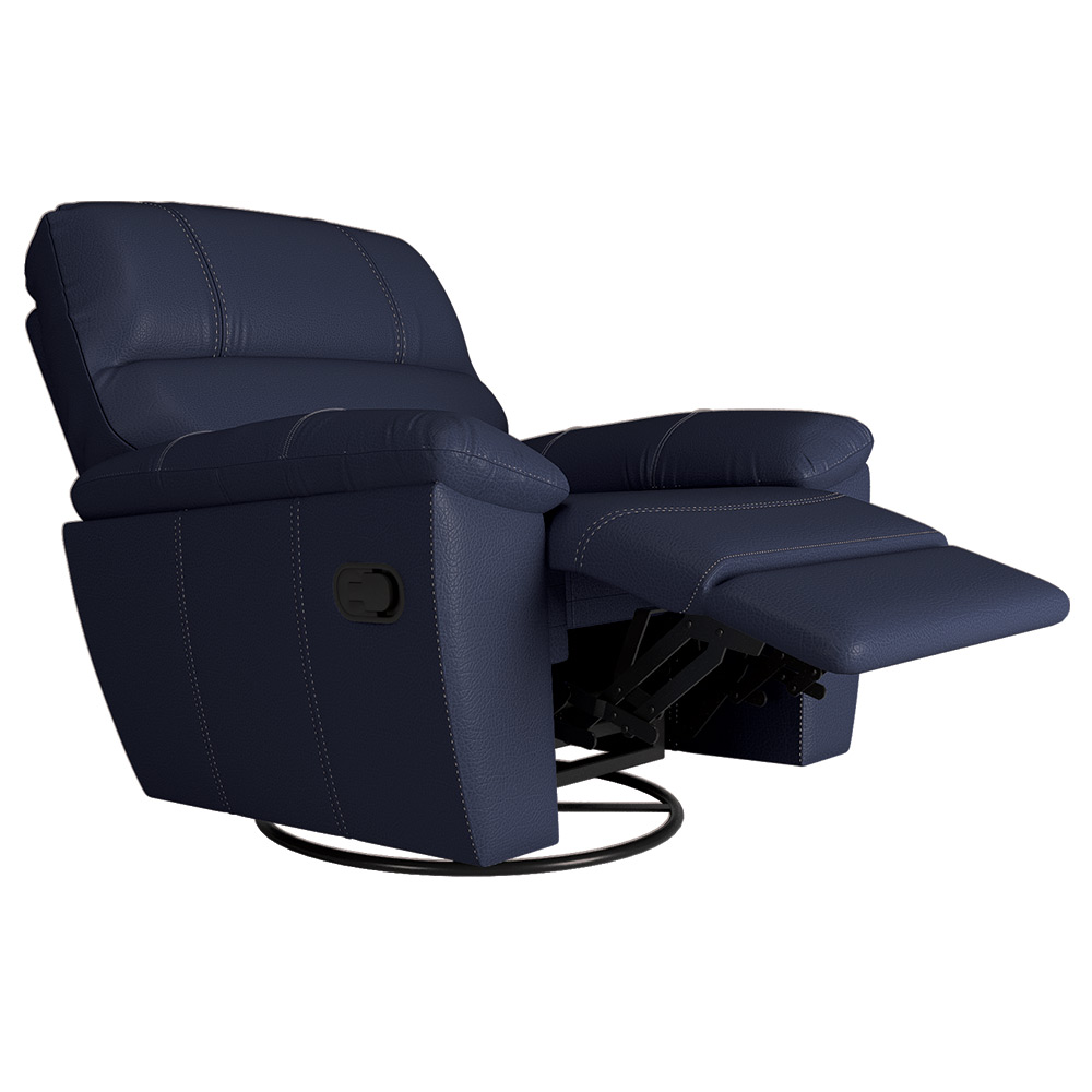 Poltrona do Papai Reclinável Giratória Armênia Glider Mecânico Couro Azul G40 - Gran Belo