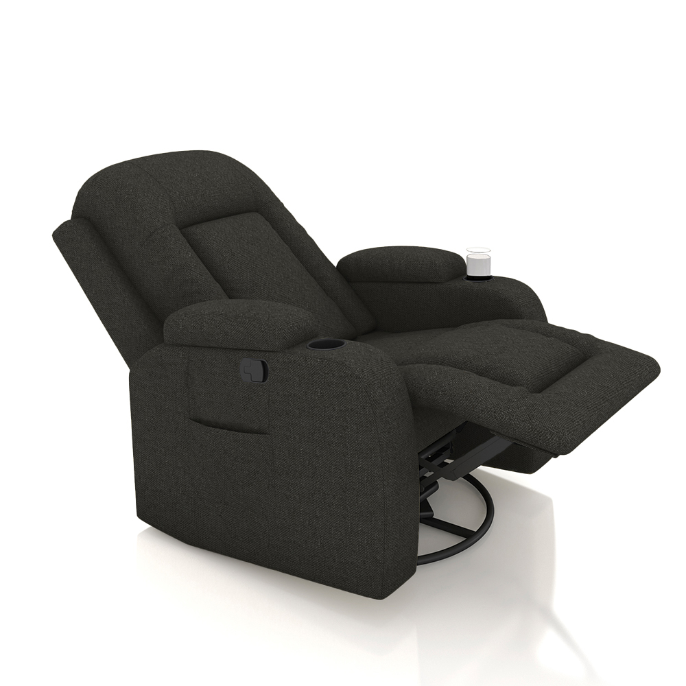 Poltrona do Papai Reclinável Giratória e Balanço Sala de Cinema Crihs Manual Glider Linho Chumbo G23 - Gran Belo