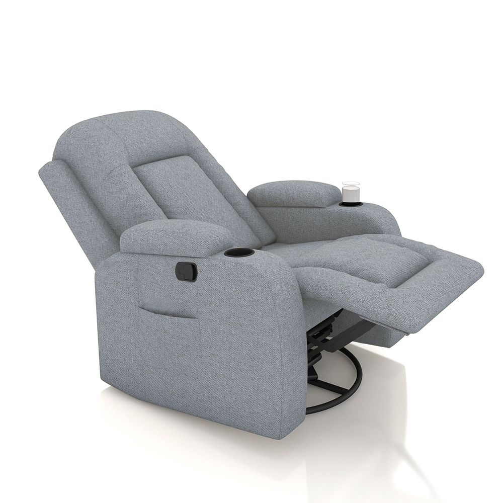 Poltrona do Papai Reclinável Giratória e Balanço Sala de Cinema Crihs Manual Glider Linho Cinza G23 - Gran Belo