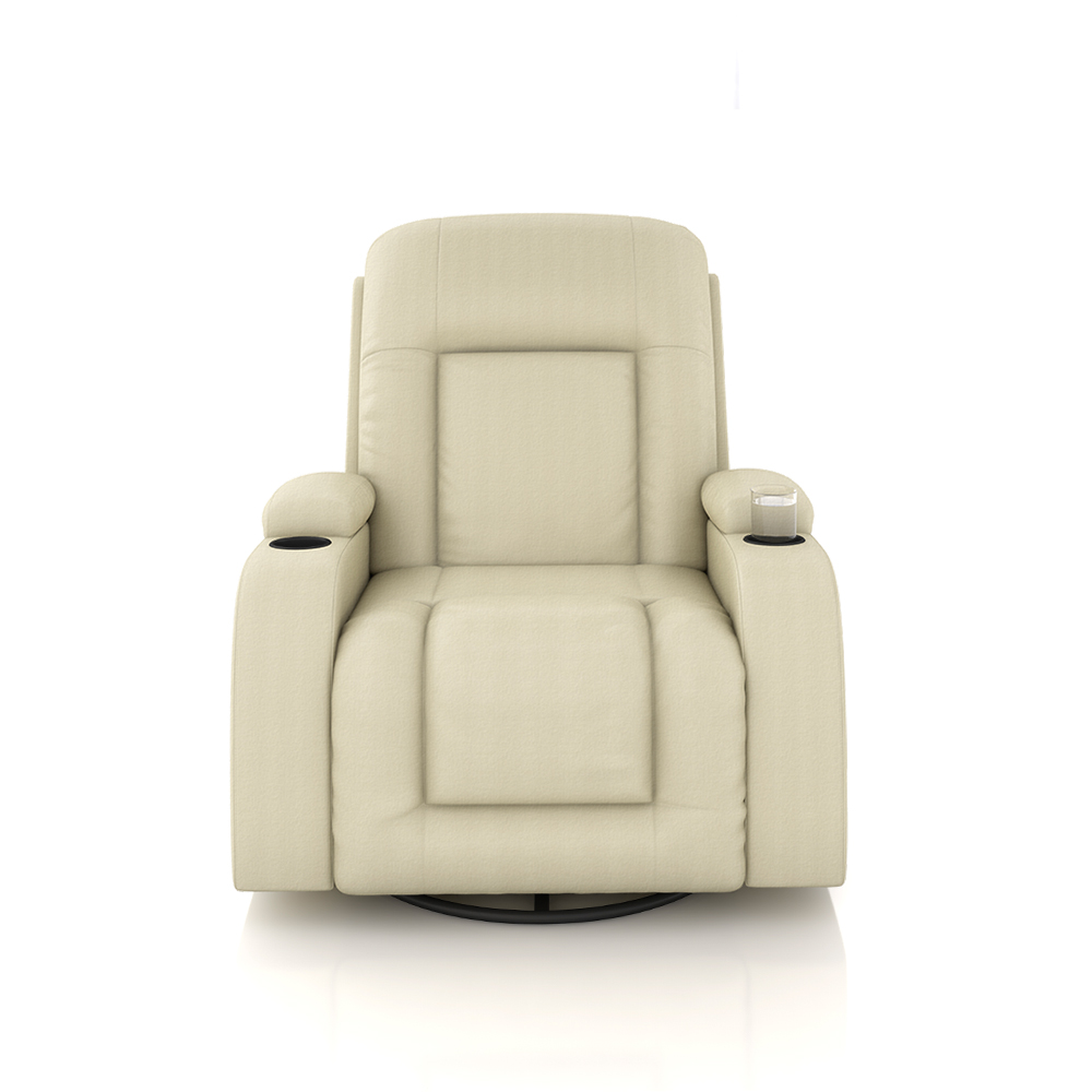 Poltrona do Papai Reclinável Giratória e Balanço Sala de Cinema Crihs Manual Glider PU Bege G23 - Gran Belo