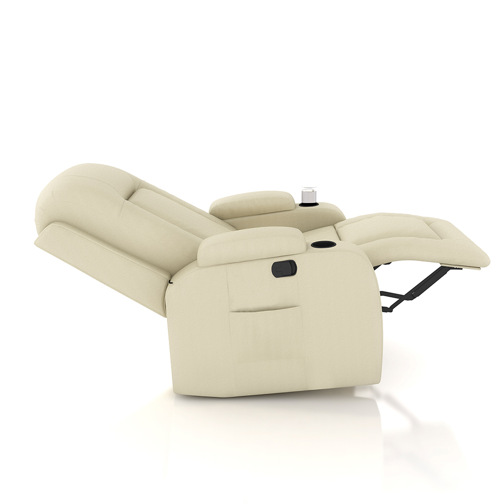 Poltrona do Papai Reclinável Giratória e Balanço Sala de Cinema Crihs Manual Glider PU Bege G23 - Gran Belo