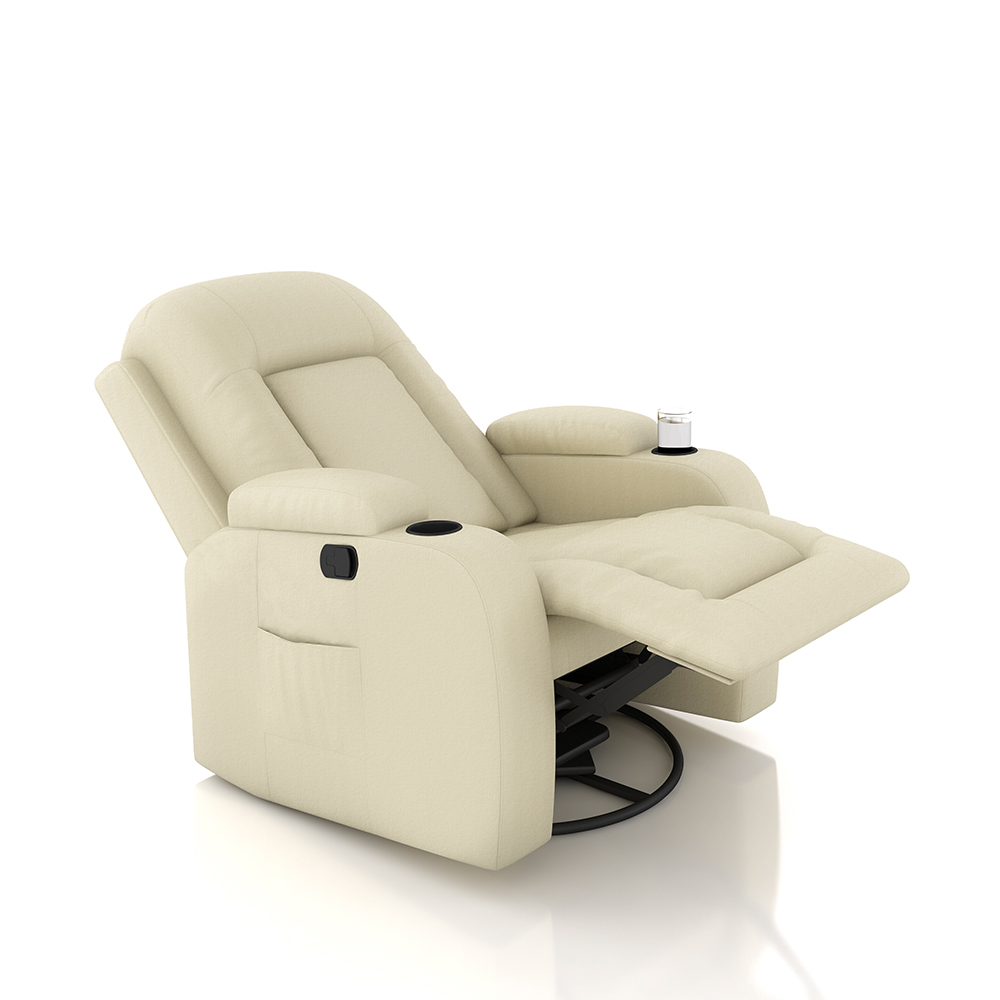 Poltrona do Papai Reclinável Giratória e Balanço Sala de Cinema Crihs Manual Glider PU Bege G23 - Gran Belo