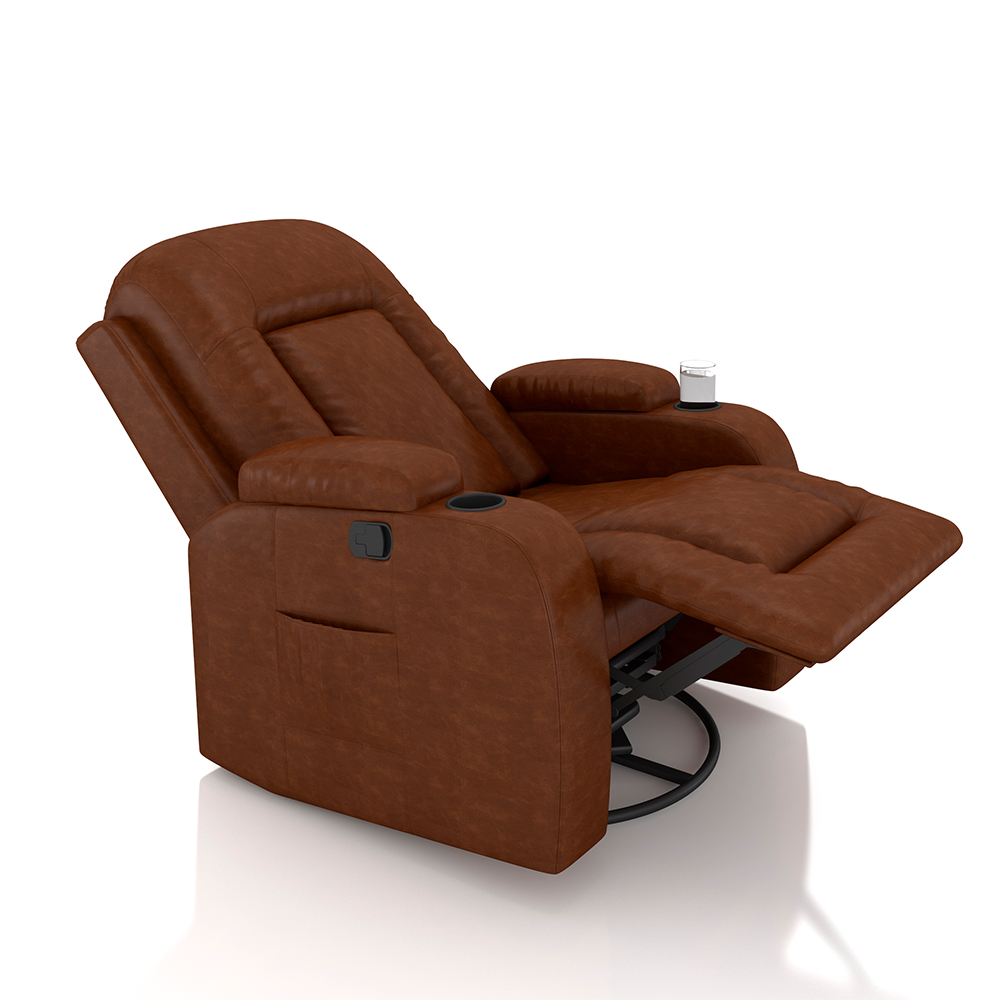 Poltrona do Papai Reclinável Giratória e Balanço Sala de Cinema Crihs Manual Glider PU Caramelo Brilho G23 - Gran Belo