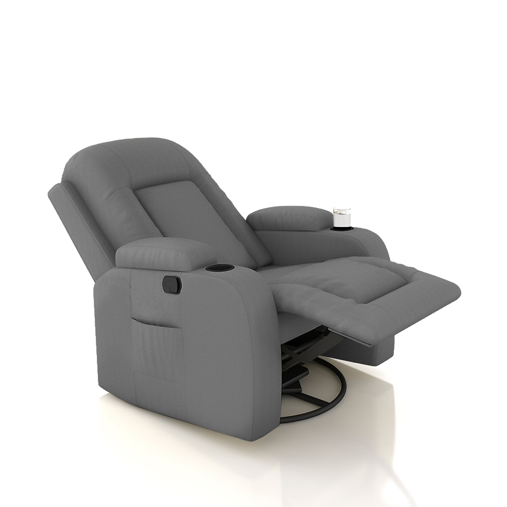Poltrona do Papai Reclinável Giratória e Balanço Sala de Cinema Crihs Manual Glider PU Cinza G23 - Gran Belo